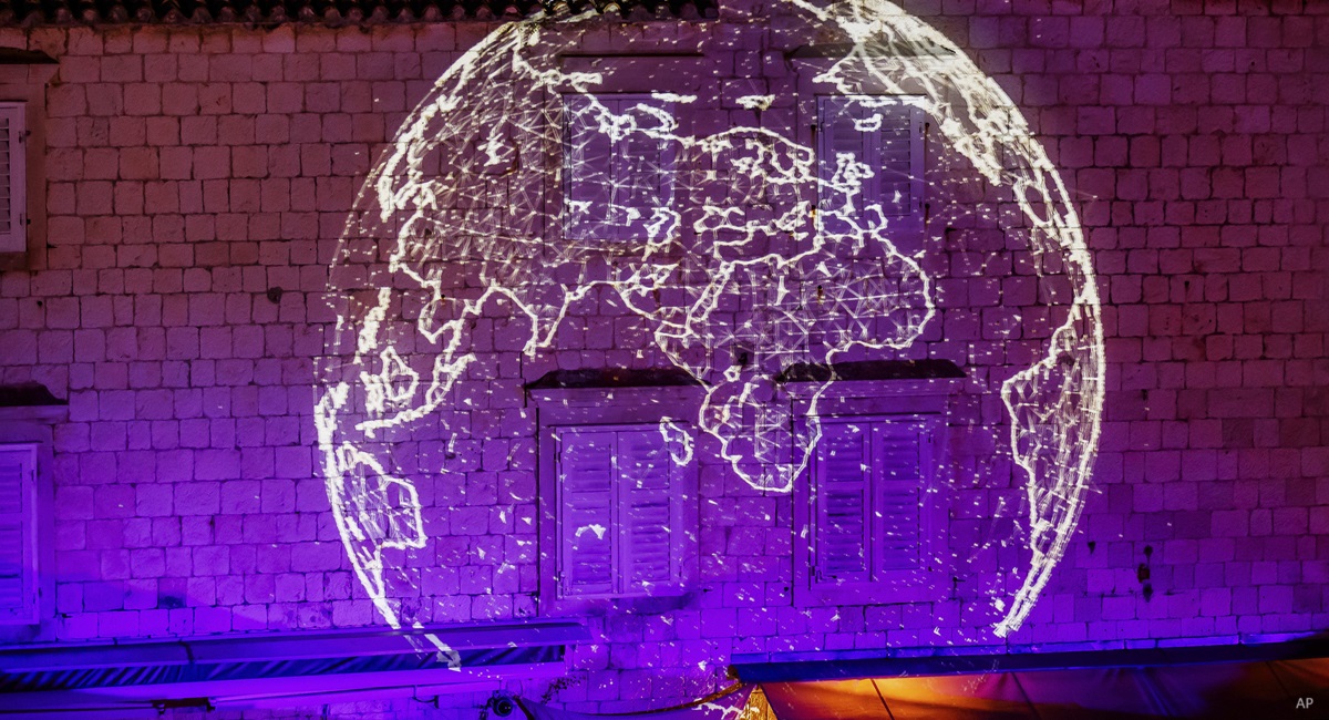 Projection of the globe on a building